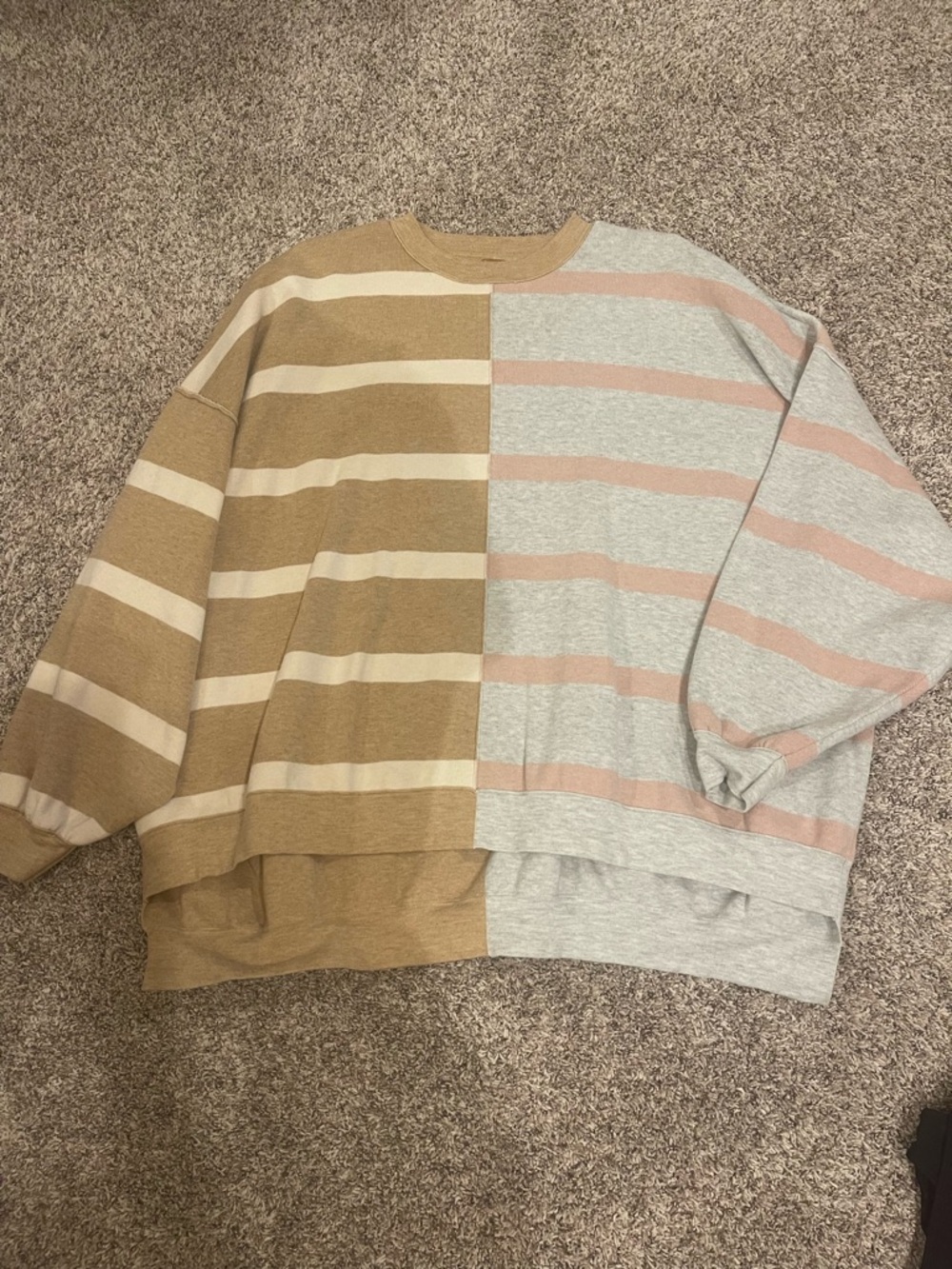 Free People Uptown Oversized Pullover - Camel Grey Combo - Size Small - Picture 2 of 4